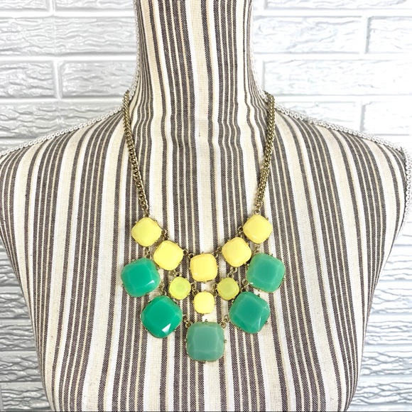 Jewelry - Green Yellow and Gold Statement Bib Necklace